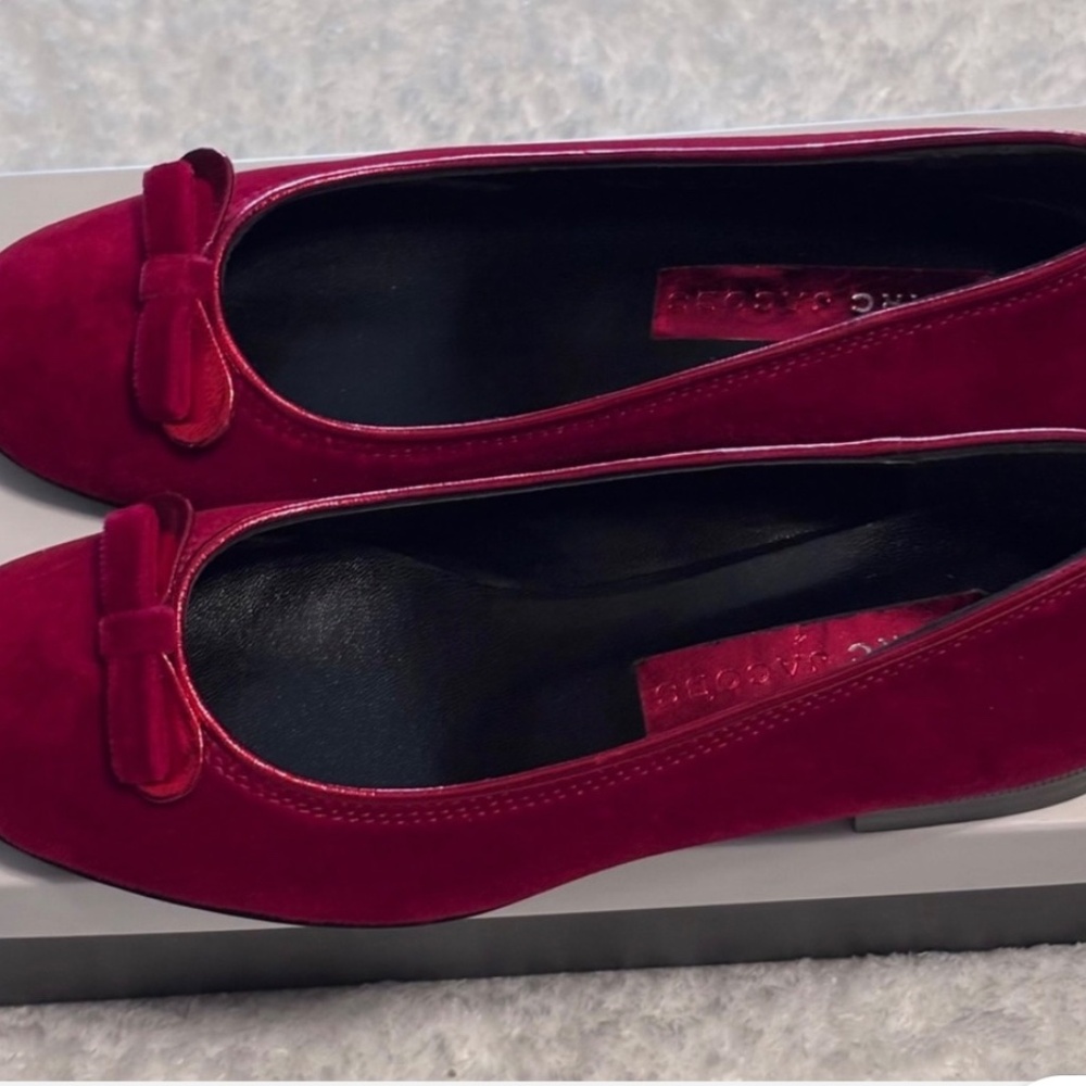 Marc Jacob’s Red Velvet Ballet Flats with Bow Slip On Sz 7 - Picture 5 of 7